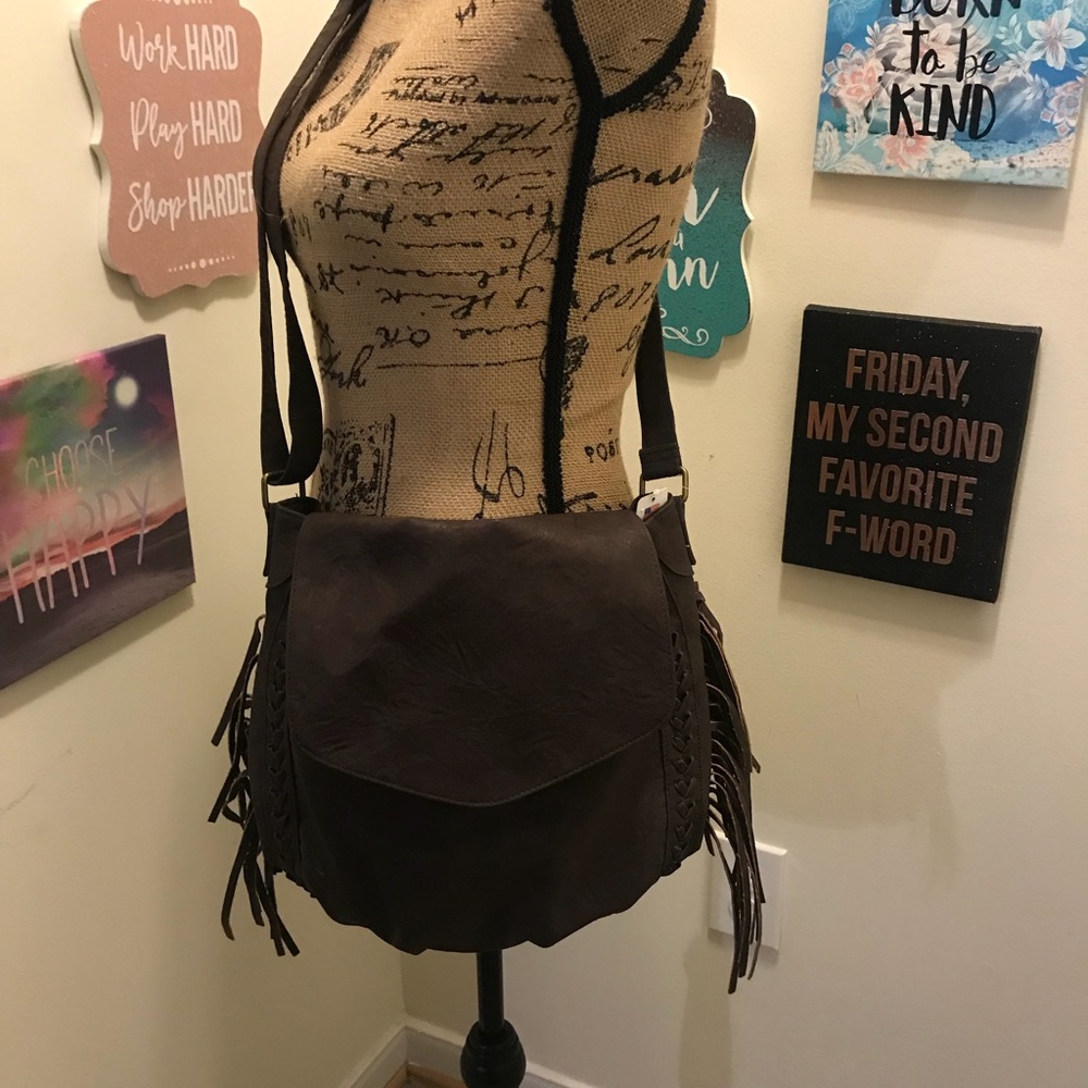 Brown Fringed Crossbody Bag